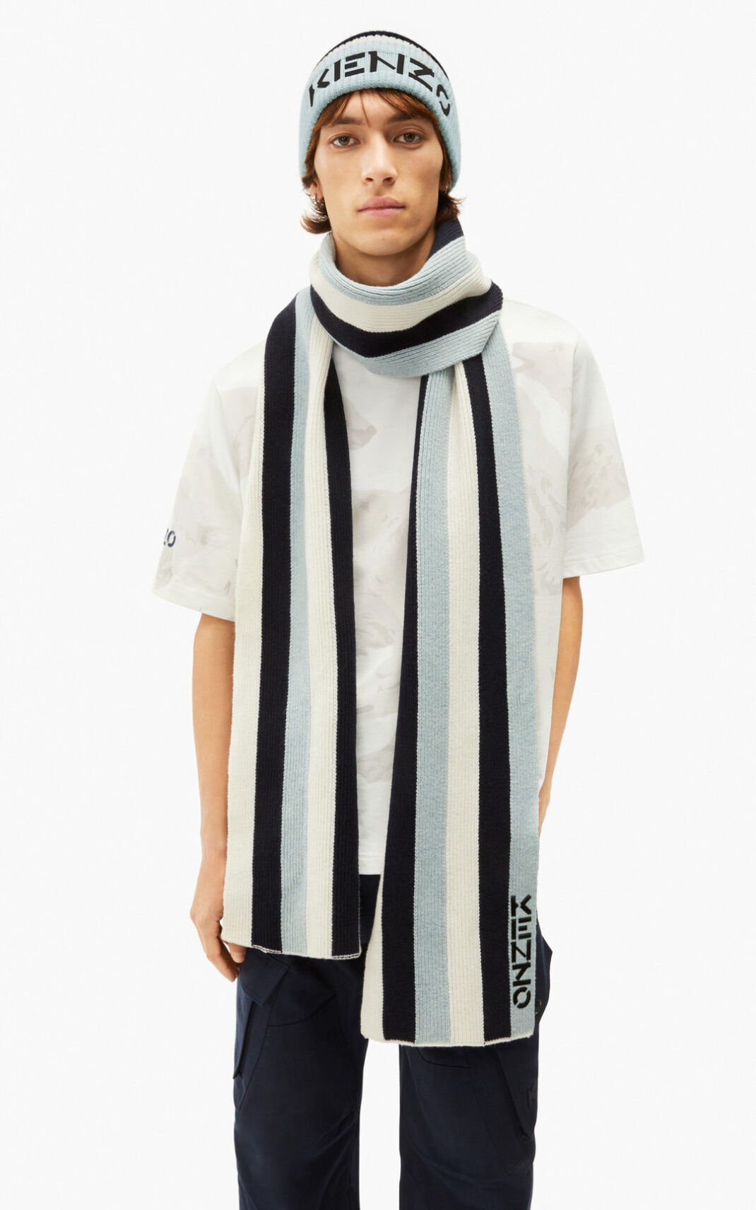 Echarpe Kenzo Homme The Hiver Capsule striped wool Bleu Noir URIML-1985